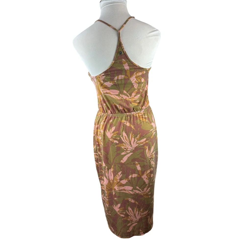 Prana Ayla Dress Racerback Tropical Green Brown Stretch Medium Resort Cruise - Picture 12 of 16